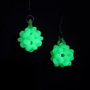 Uranium glass dodecahedron beaded bead earrings